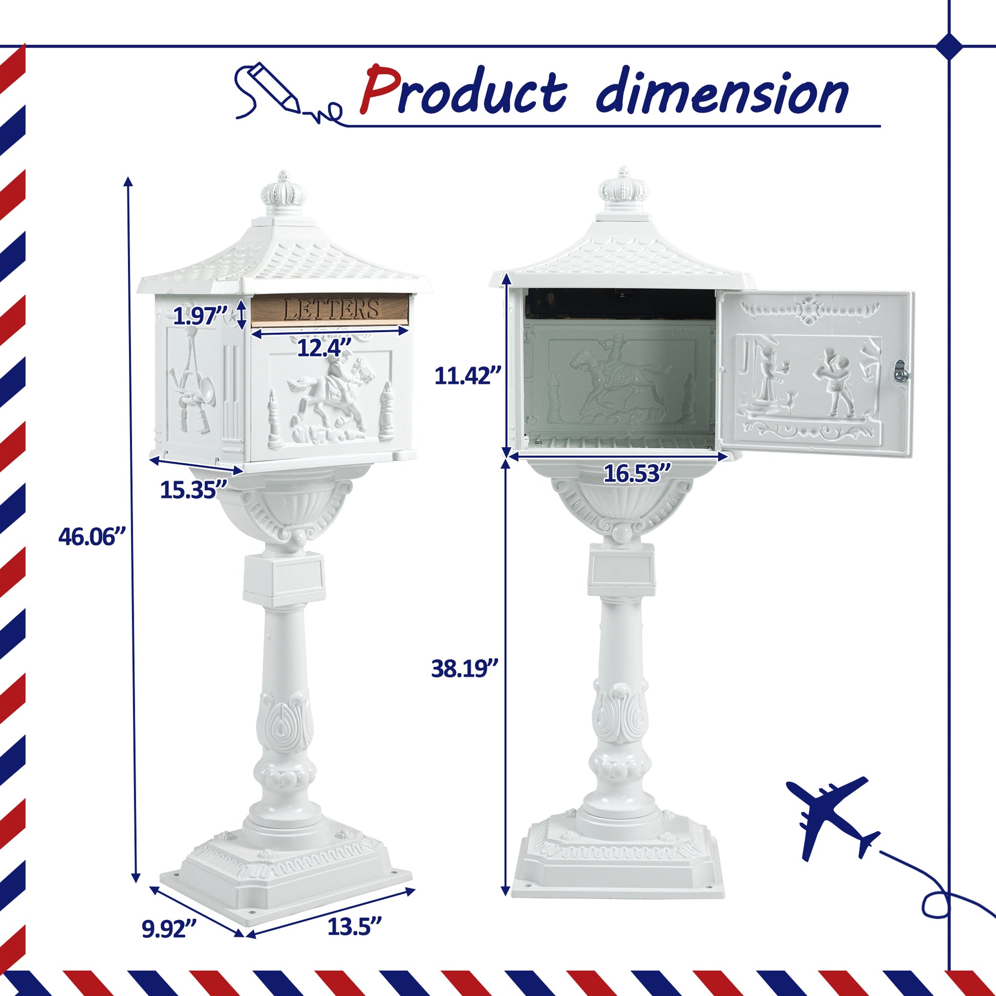 Mailbox Cast Aluminum White Mail Box Postal Box Security Heavy Duty White Aluminium