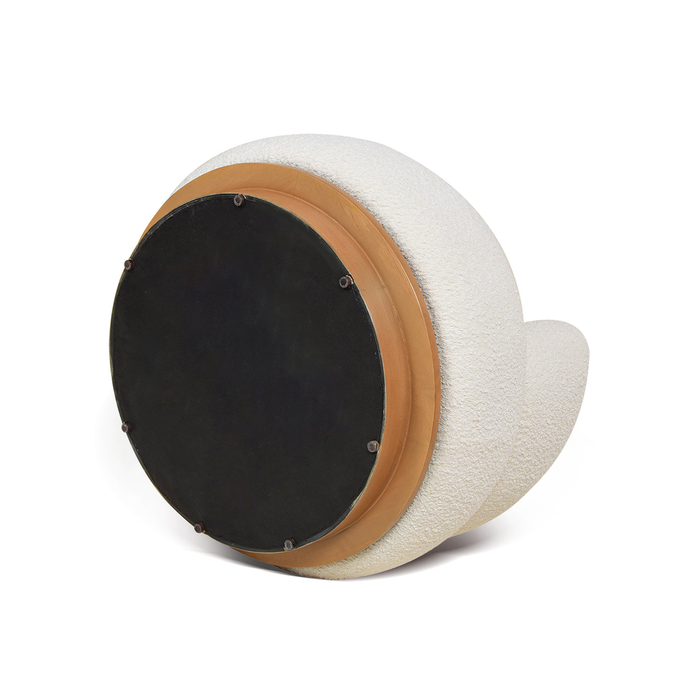 Fuji 360 Swivel Low Barrel Back Accent Chair, Ivory White Boucle White Foam Boucle