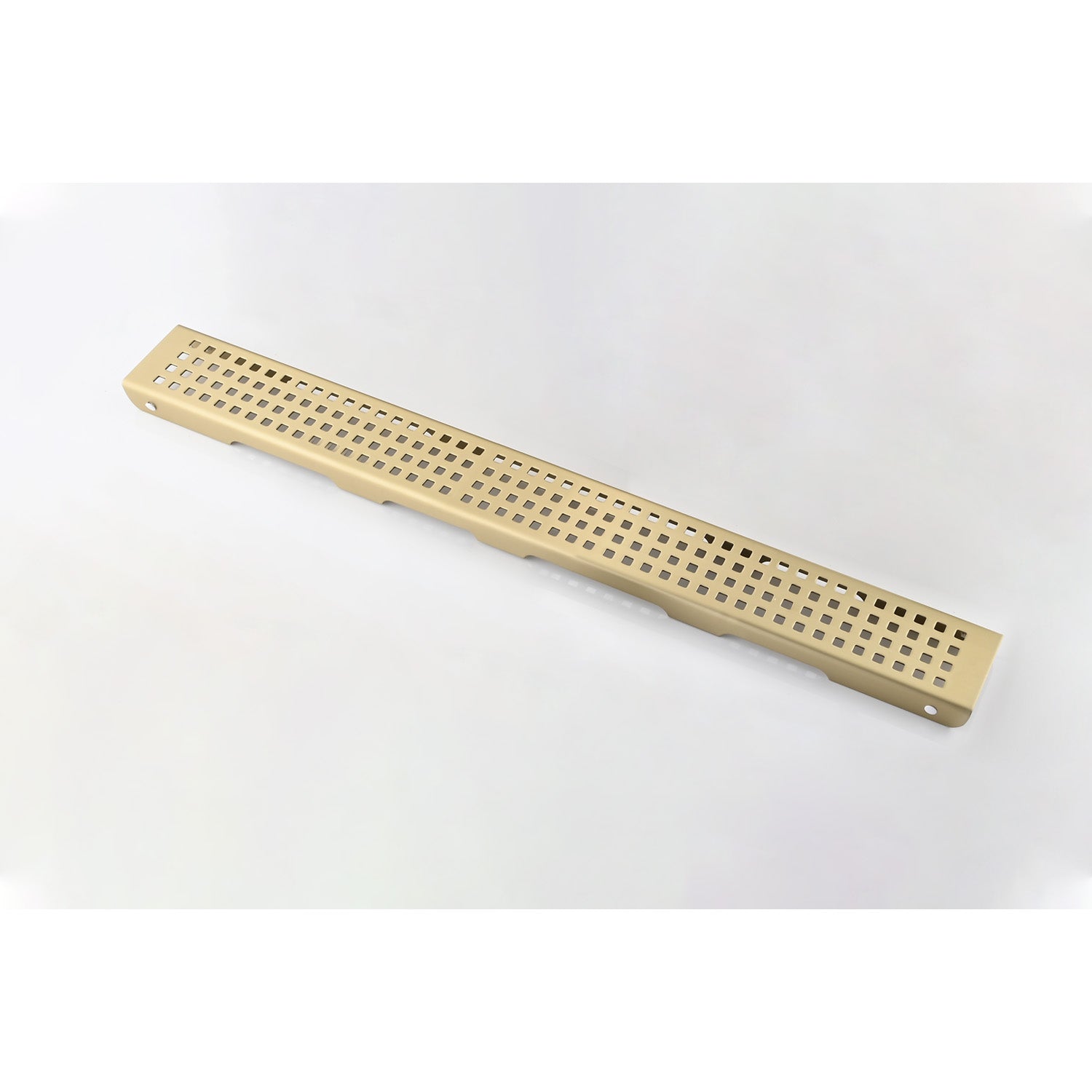 12 Inches Linear Shower Drain With Removable Quadrato Pattern Grate, 304 Stainless Shower Drain Included Hair Strainer And Leveling Feet Brushed Gold Stainless Steel