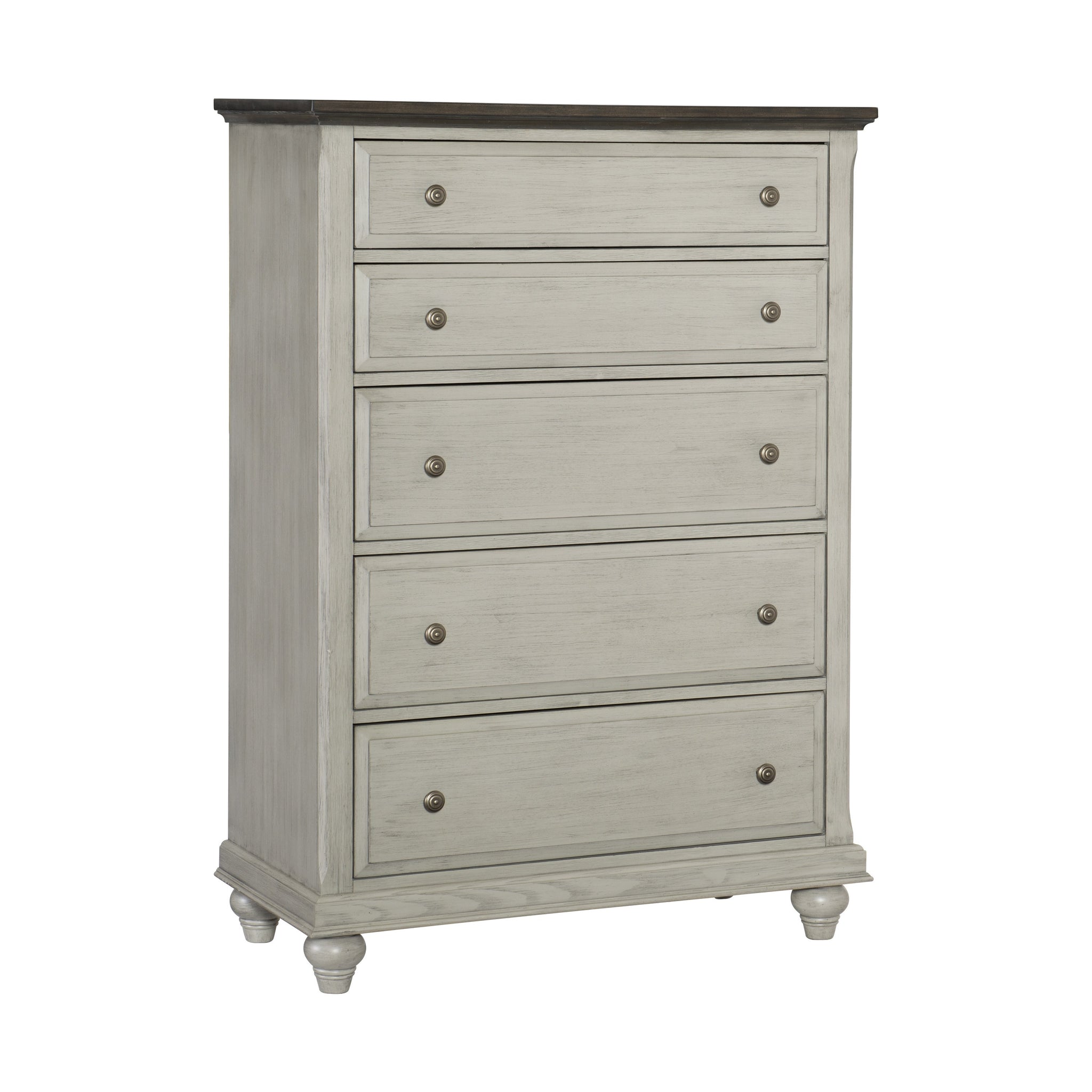 Classic Light Gray Finish 1Pc Chest Of 5X Drawers Dark Brown Top Modern Farmhouse Design Bedroom Furniture Brown Light Gray Bedroom Classic,Farmhouse,Modern Wood