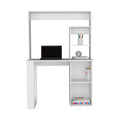 Maine Desk With Hutch And Shelves White Computer Desk Office Modern Freestanding Rectangular Shelves Desk Rectangular Particle Board Engineered Wood