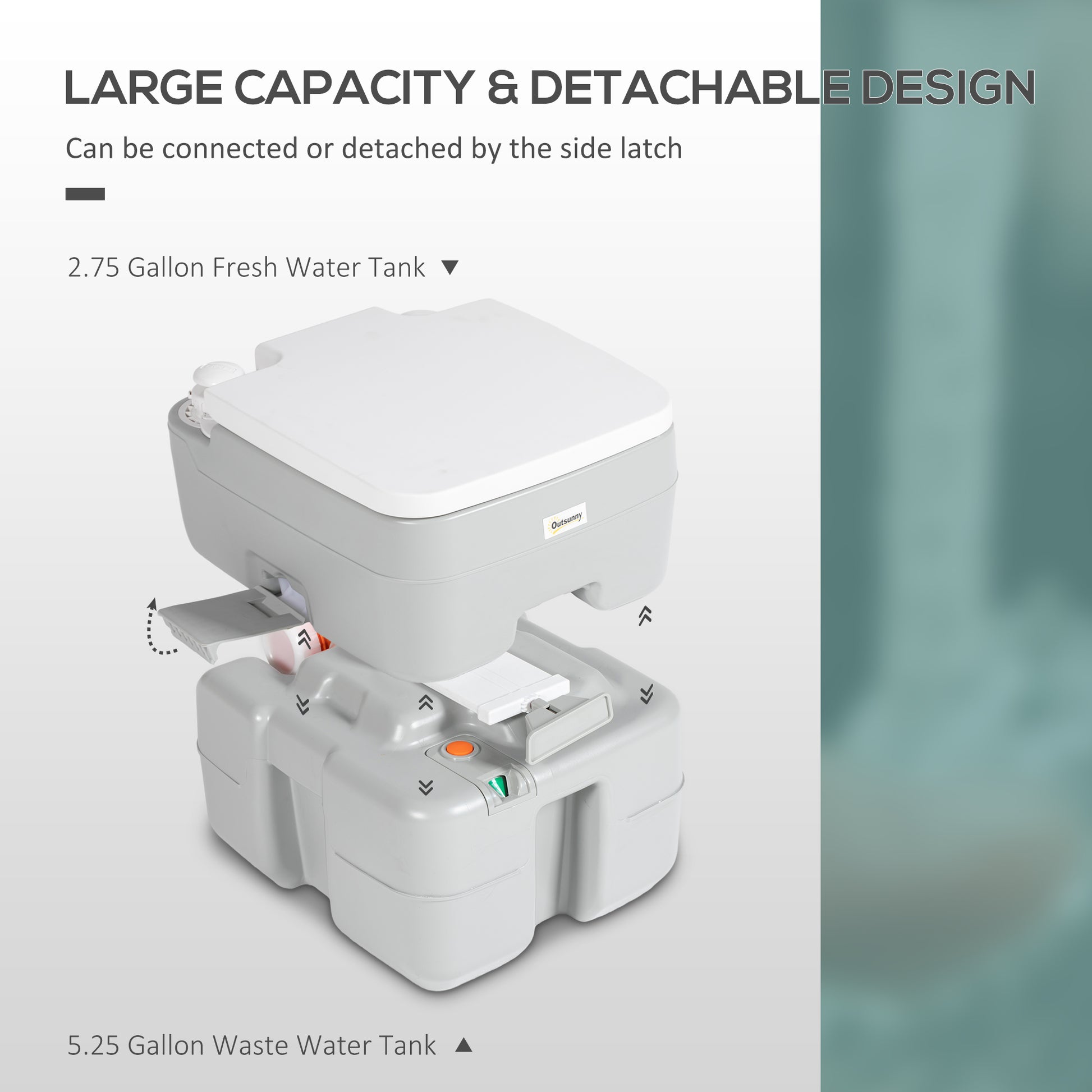 Outsunny Portable Toilet For Adults 5.3 Gallon, Porta Potty With Level Indicator, T Type Water Outlets And Anti Leak Handle Pump For Camping, Boating, Hiking, Travel, Rv Grey Hdpe