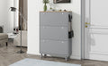 Narrow Design Shoe Cabinet With 3 Flip Drawers, Wood Grain Pattern Top Entryway Organizer With 3 Hooks, Free Standing Shoe Rack With Adjustable Panel For Hallway, Grey Freestanding 3 4 Drawers Grey Primary Living Space Shelves Included Particle Board