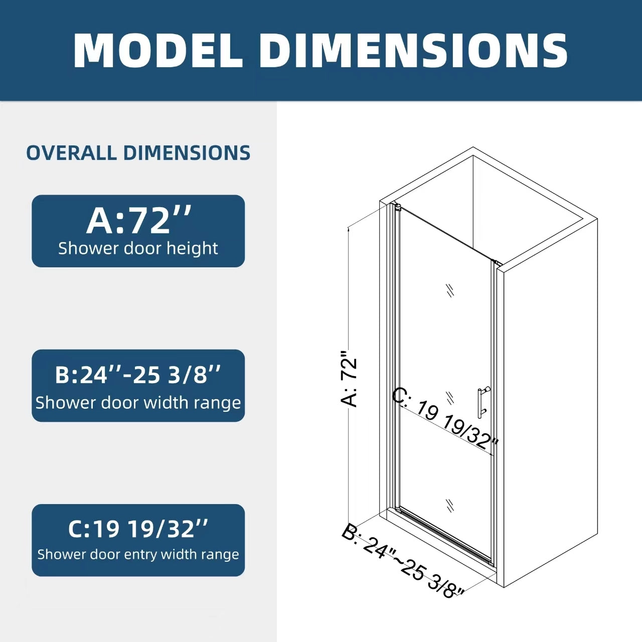 1 3 8" Adjustment,Universal Pivot Shower Door, Open Outside, With 1 4" Tempered Glass And Matted Black Finish Matte Black Aluminium Alloy