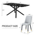 1 Table And 8 Chairs Set.A Rectangular Dining Table With A Imitation Marble Black Table Top And Black Metal Legs.Paired With 8 Chairs With Pu Leather Seat Cushion And Black Metal Legs.F 1537,C 007 Grey Glass Metal