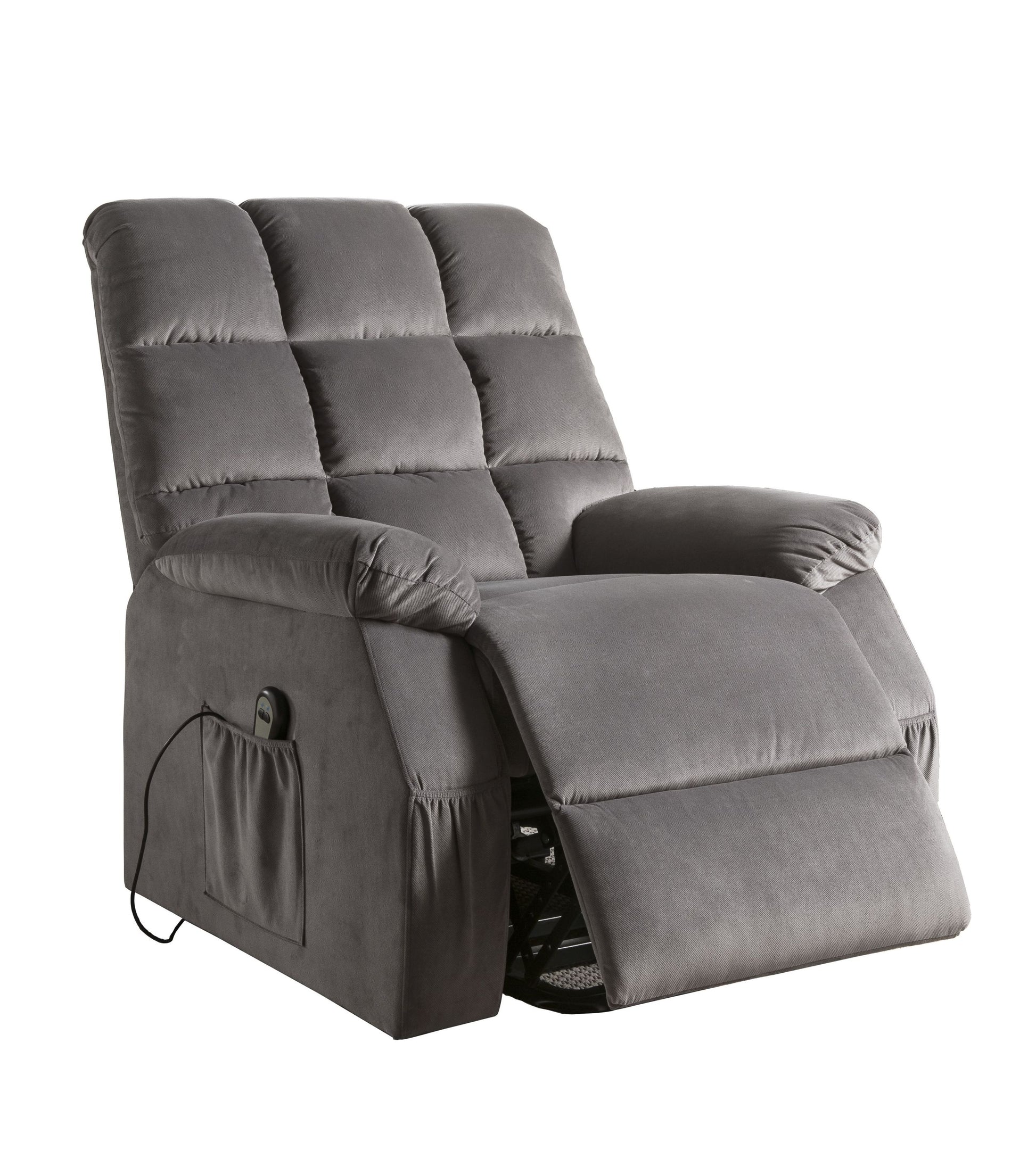 Grey Power Lift Recliner With Massage Grey Velvet Power Push Button Metal Primary Living Space Tight Back Push Button Pillow Top Arms Wood Fabric