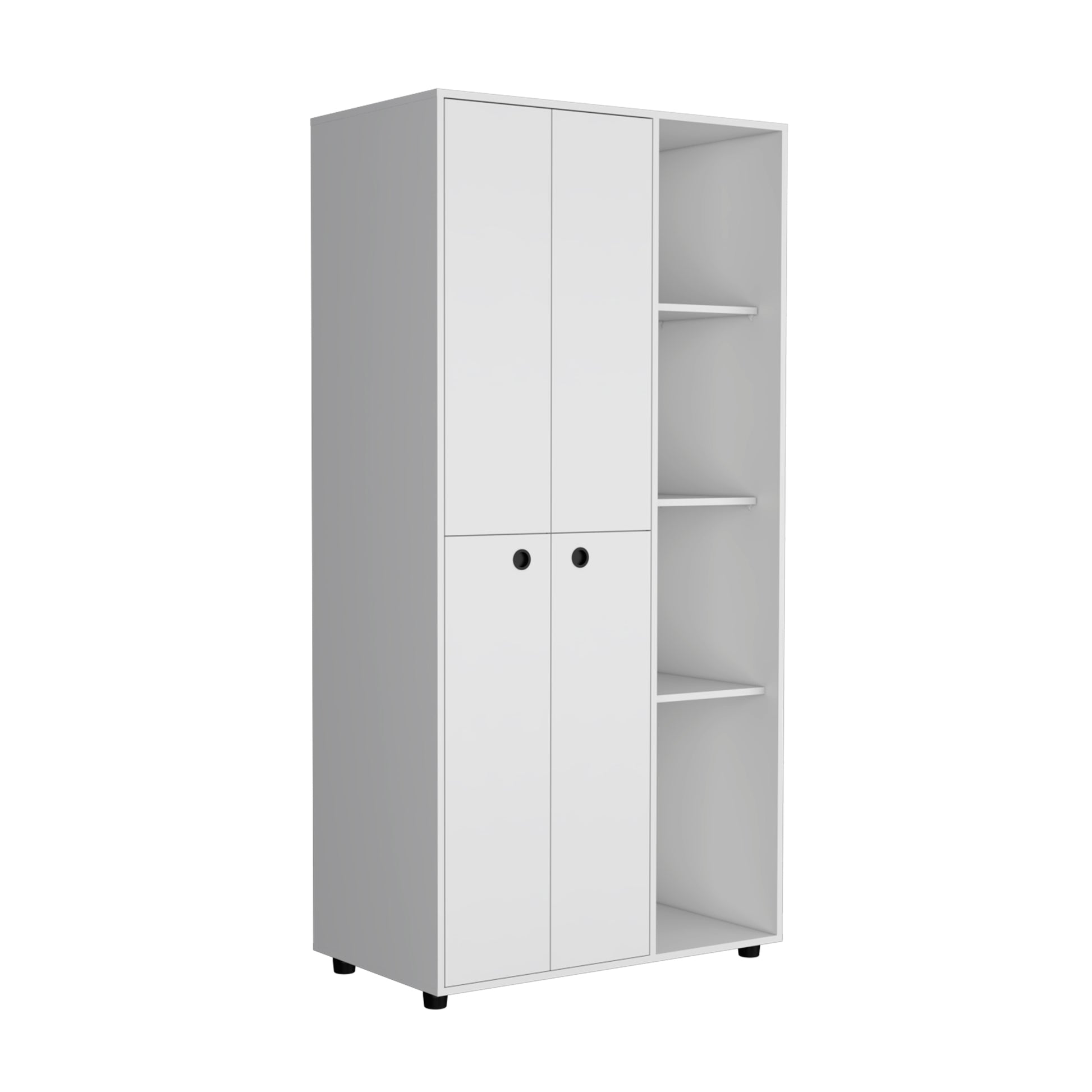 Misuri Wardrobe Armoire With Double Door, Drawer, Hanging Rod, And Open Shelves White White Bedroom Particle Board