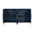 Unique Features Of A Four Door Cabinet With Two Tone Triangular Pattern Doors, Suitable For Entryway, Hallway, Living Room 3 4 Spaces Navy Blue Primary Living Space Adjustable Shelves Artsy,Contemporary Mdf