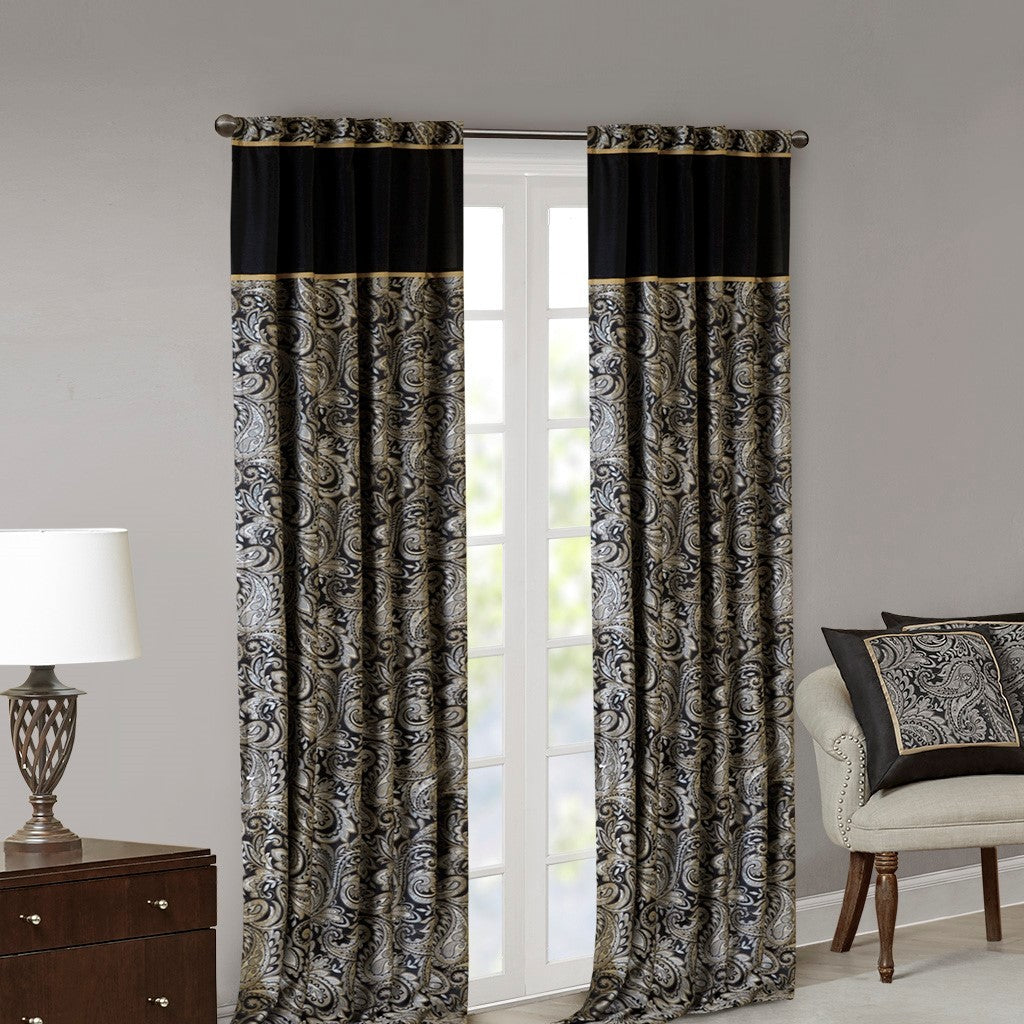 Jacquard Curtain Panel Pair 2 Pcs Window Panels Black Polyester