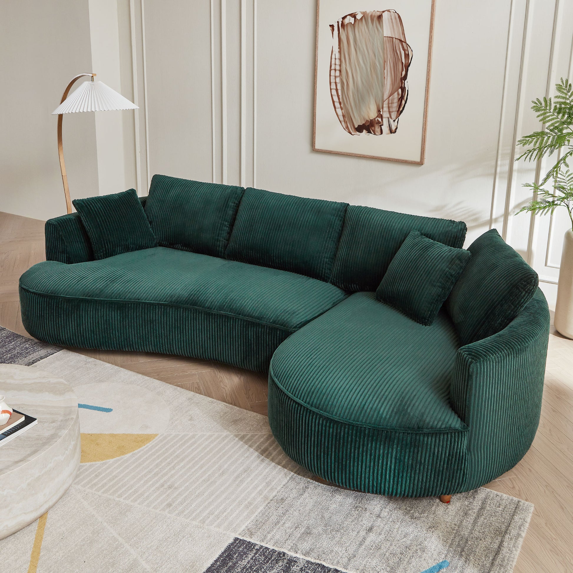 122.04 Inch Corduroy Upholstered Sectional Sofa With Right Facing Chaise For Living Room Office Corner Corduroy Modern Sofa Green Green Corduroy 3 Seat