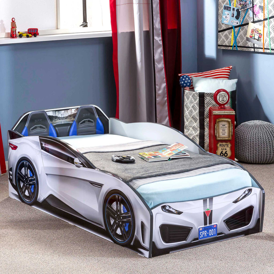 Speedy Toddler Race Car Bed, White White Particle Board