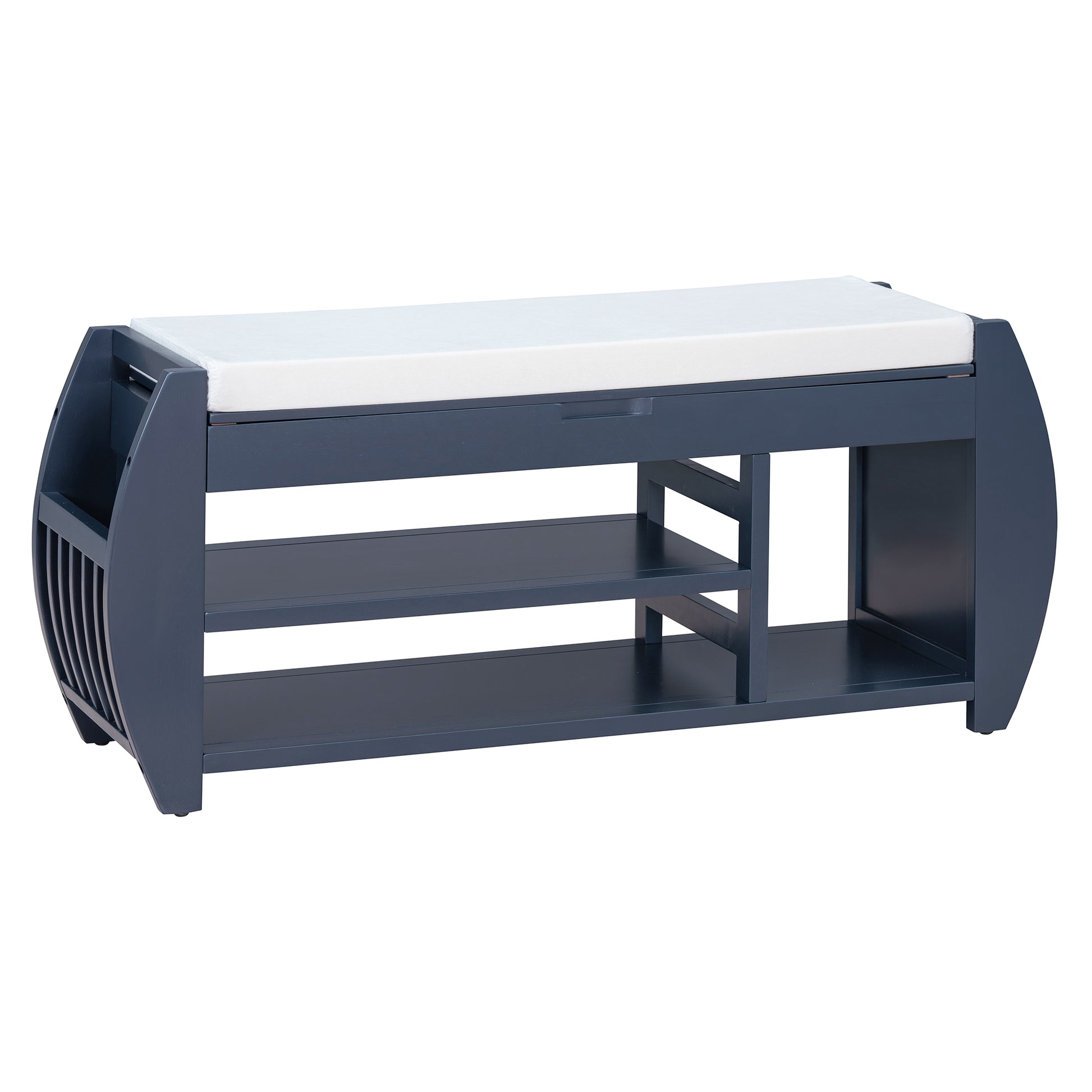 Retro Multifunctional Storage Bench With Cushion And Curved Side Panel For Entrance And Living Room Antique Navy Antique Navy Mdf