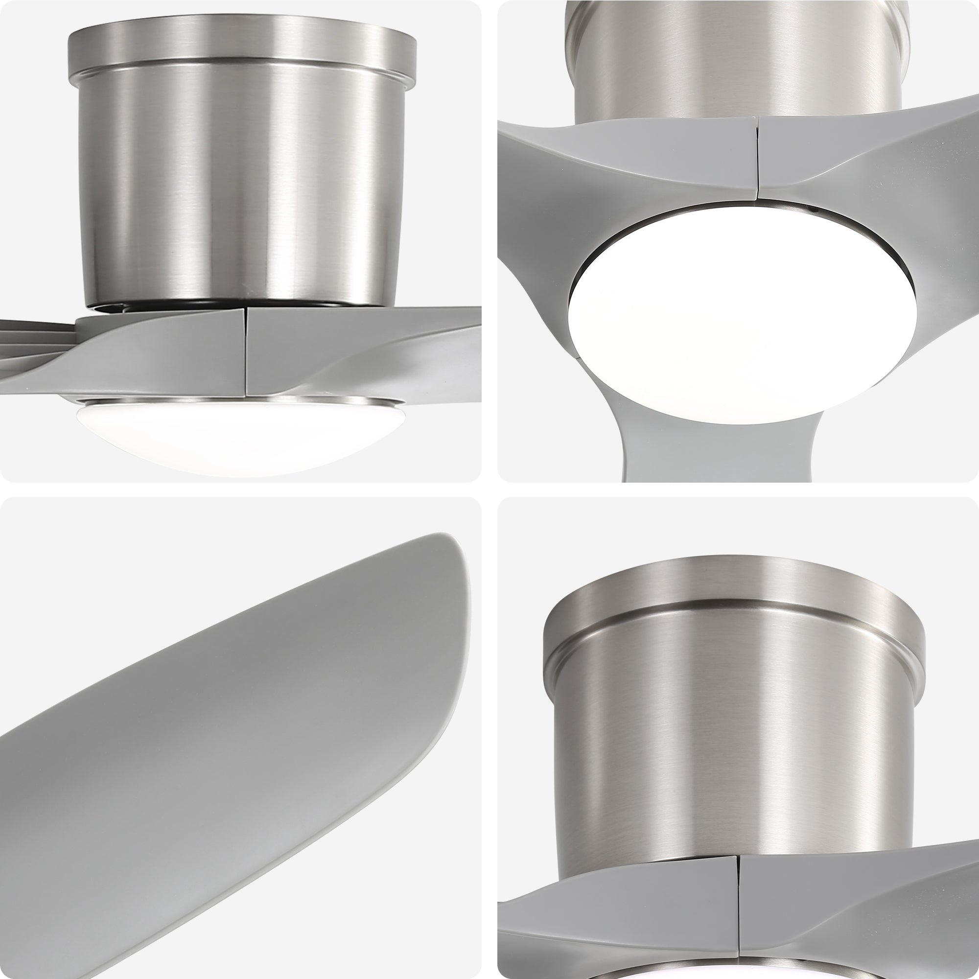 52 Inch Flush Mount Ceiling Fan With Dimmable Led Light 3 Abs Fan Blad