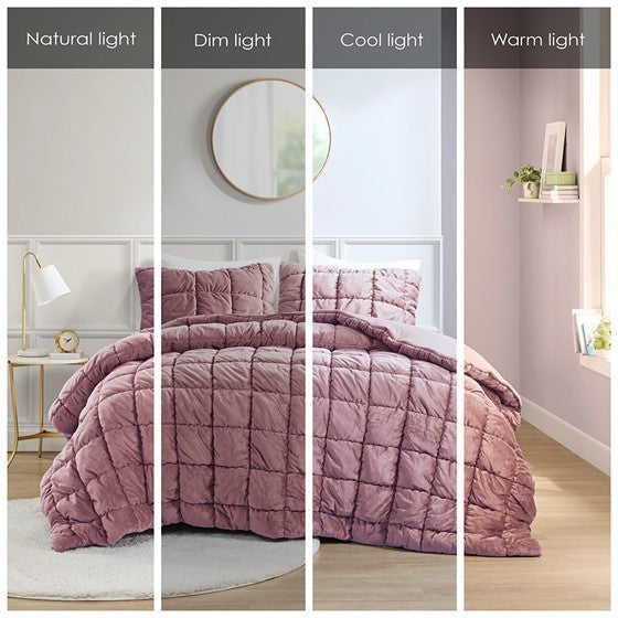 3 Piece Comforter Set Full Pink Polyester