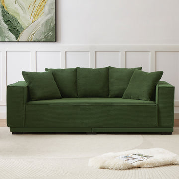 88.97'' Mid Century Modern Upholstered Sofa With 5 Matching Toss Pillows, Including Bottom Frame,Comfy Couches For Living Room, Bedroom, Apartment And Office.Green. Green Corduroy 3 Seat