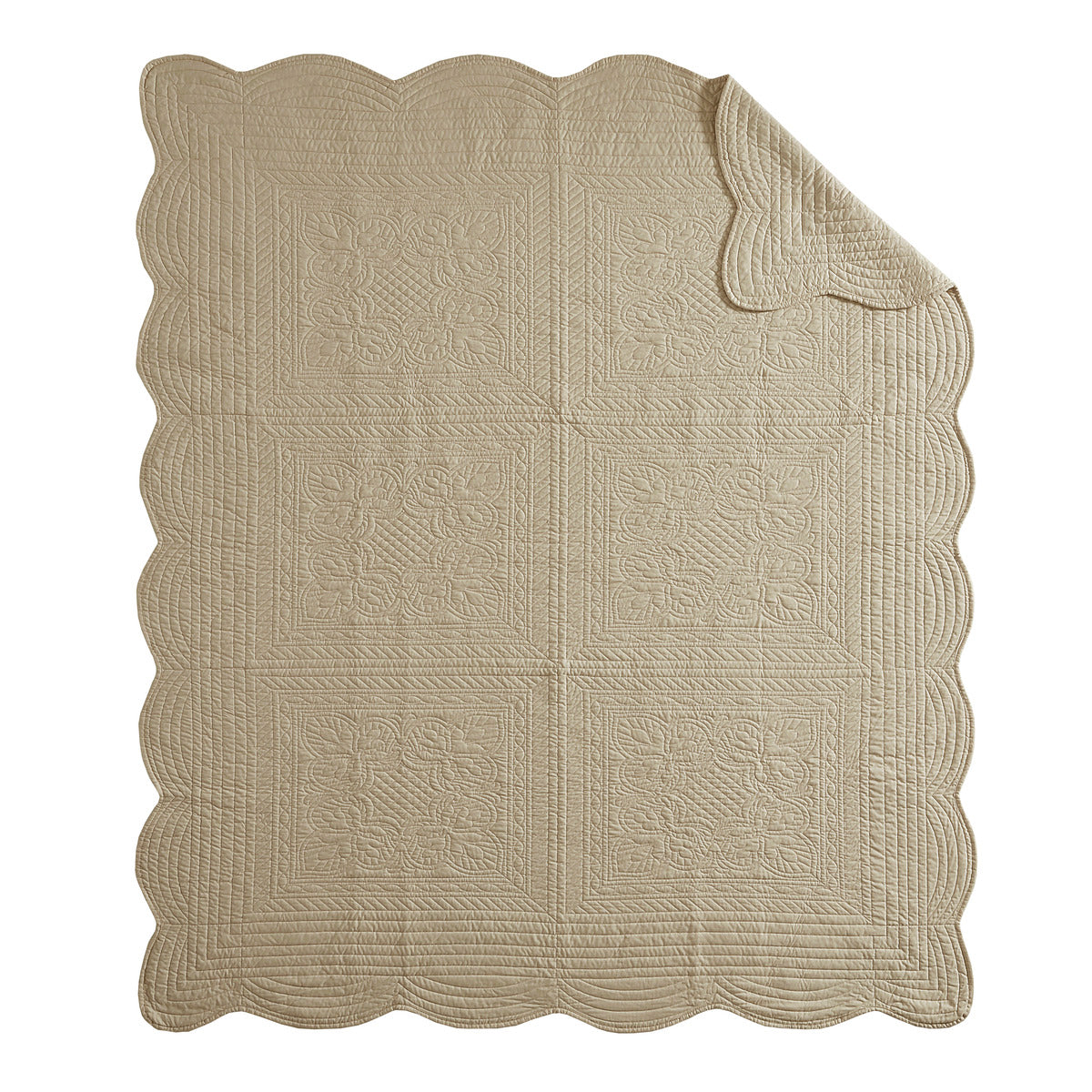 Oversized Quilted Throw With Soped Edges Khaki 60X72" Khaki Microfiber