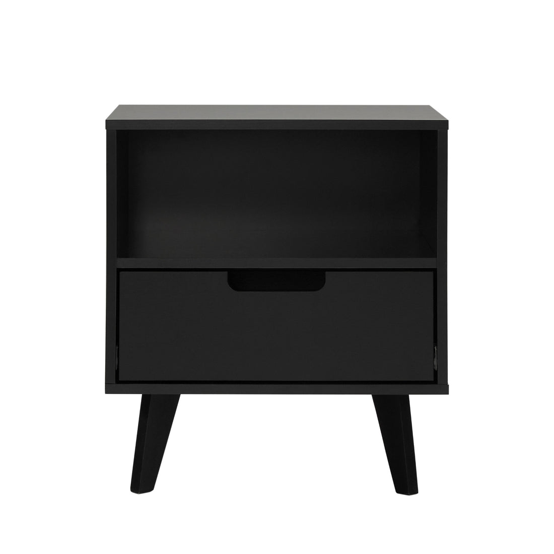 Modern 1 Drawer Nightstand With Open Cubby Black Black Mdf Mdf