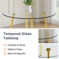 A Modern Minimalist Style Round Transparent Tempered Glass Table With Gold Metal Legs, Paired With 4 Modern Pu Leather High Back Dining Chairs,Bring A Luxurious Experience. Dark Gray Seats 4 Glass Metal