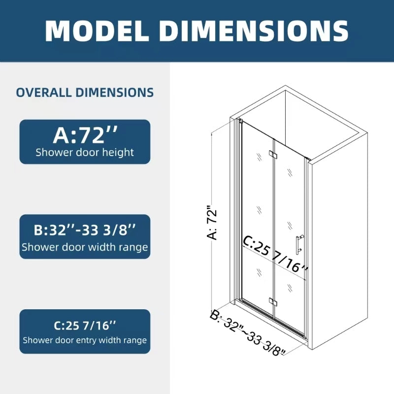 1 3 8" Adjustment,Universal Pivot Shower Door, With 1 4" Tempered Glass Chrome Aluminium Alloy