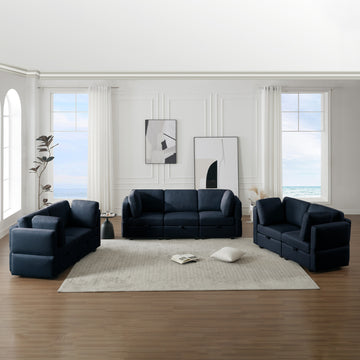 Living Room Furniture 7 Piece Set Including One 3 Seater Sofa And Two 2 Loveseatsadjustable Arms And Backs Comforty Sofas & Couches With Comfy Seat And Arm Cushions Blue Blue Polyester 7 Seat