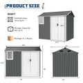 8X6 Ft Metal Outdoor Storage Shed With Window, Floor Base, Air Vents And Double Hinged Door Dark Grey Steel