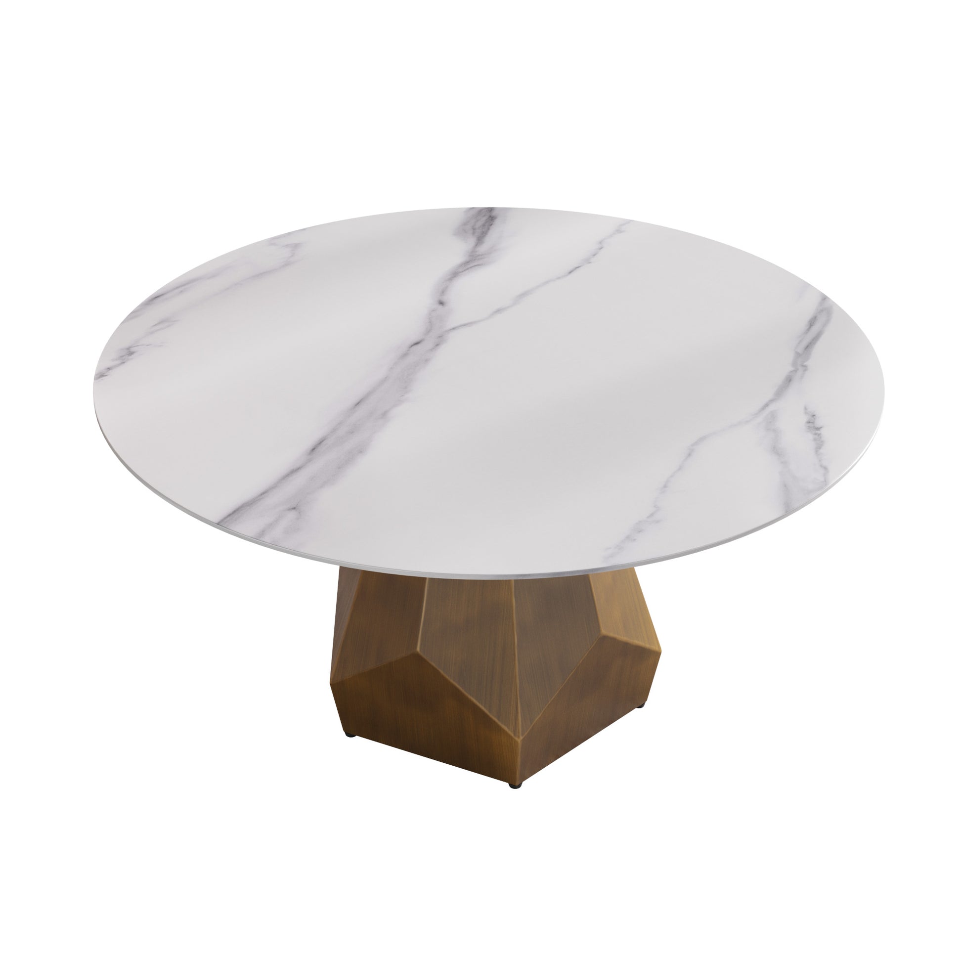 59.05" Round Marble Dining Table With Metal Base, Artificial Marble For 6 8 People, Dining Room Living Room Kitchen Dining Table,White Dining Table Only White Metal Marble