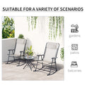 Outsunny 3 Piece Outdoor Rocking Chair Set, Patio Folding Lawn Rocker Set With Glass Coffee Table, Headrests For Yard, Patio, Deck, Backyard, Cream White Cream White Fabric