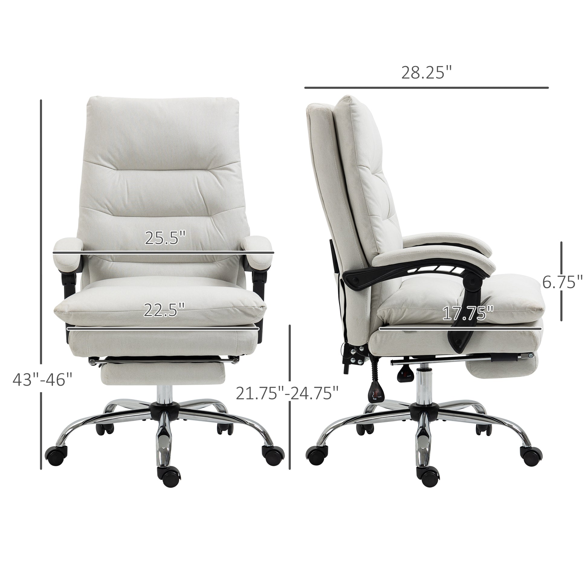 Vinsetto Microfibre Executive Massage Office Chair, Computer Desk Chair, Heated Reclining Chair With Footrest, Double Tier Padding, Swivel Wheels, Cream White Cream White Polyester