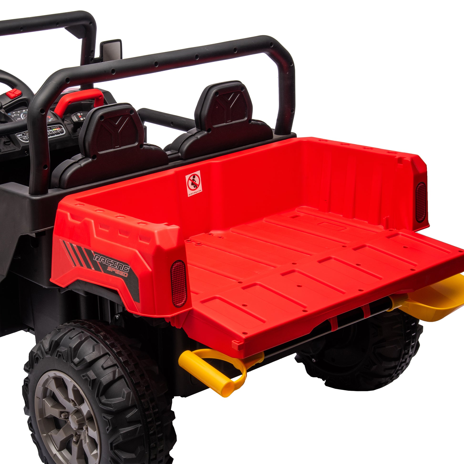 24V Ride On Truck 2 Seater Ride On Utv With 2X200W Motor Ride On Dump Truck With Dump Bed Shovel Ride On Car With Remote Control Electric Vehicle With Non Slip Tyre For Boys Girls Black Red Plastic