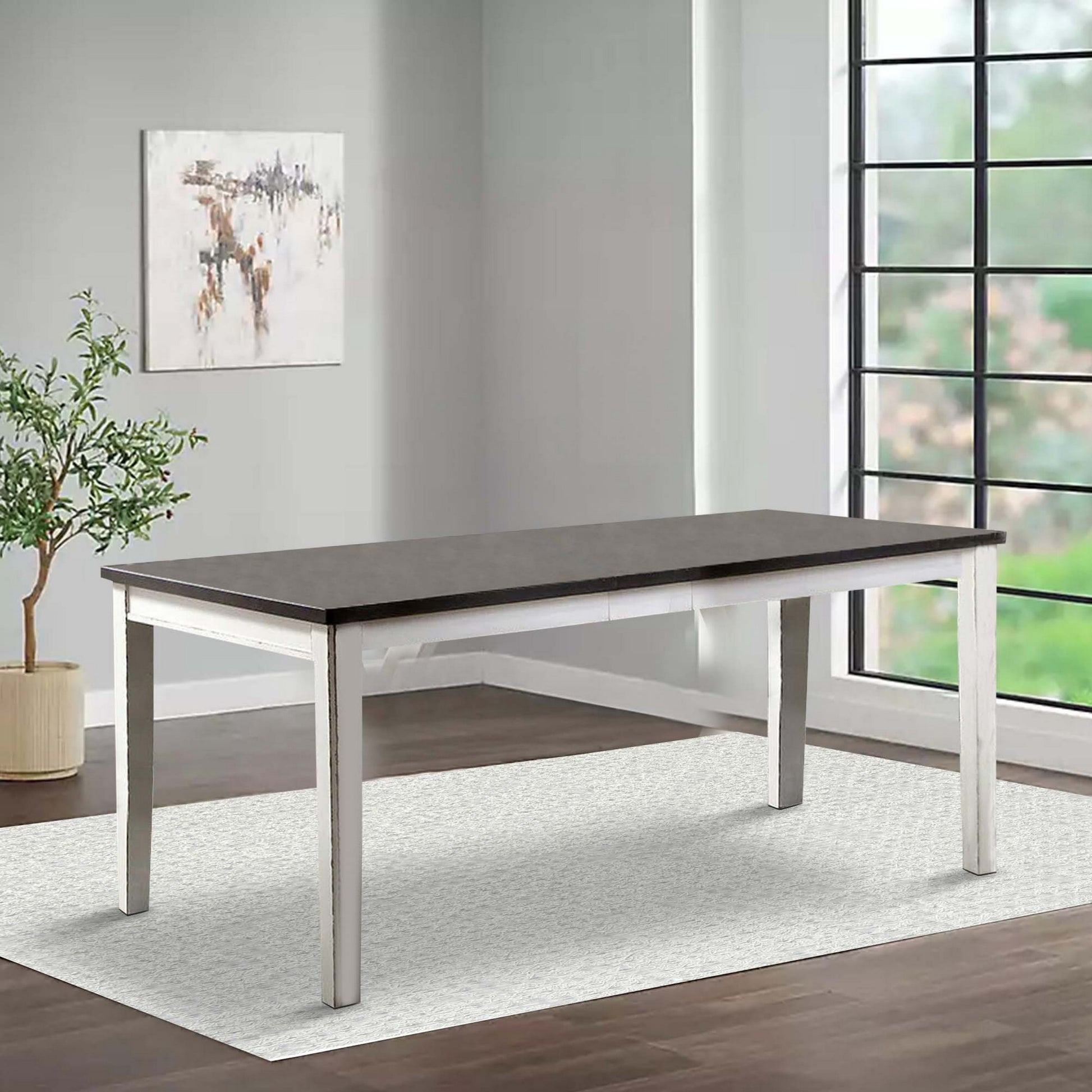 Ben 60 78 Inch Extendable Rectangular Dining Table, Brown Top, White Base Brown White Solid Wood