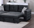 Black Velvet Convertible Sectional Sofa Pull Out Bed Couch Storage Chaise Tufted Reversible 2Pc Sectional Living Room Black Primary Living Space Tufted Back Contemporary,Modern L Shaped Square Arms Velvet 4 Seat