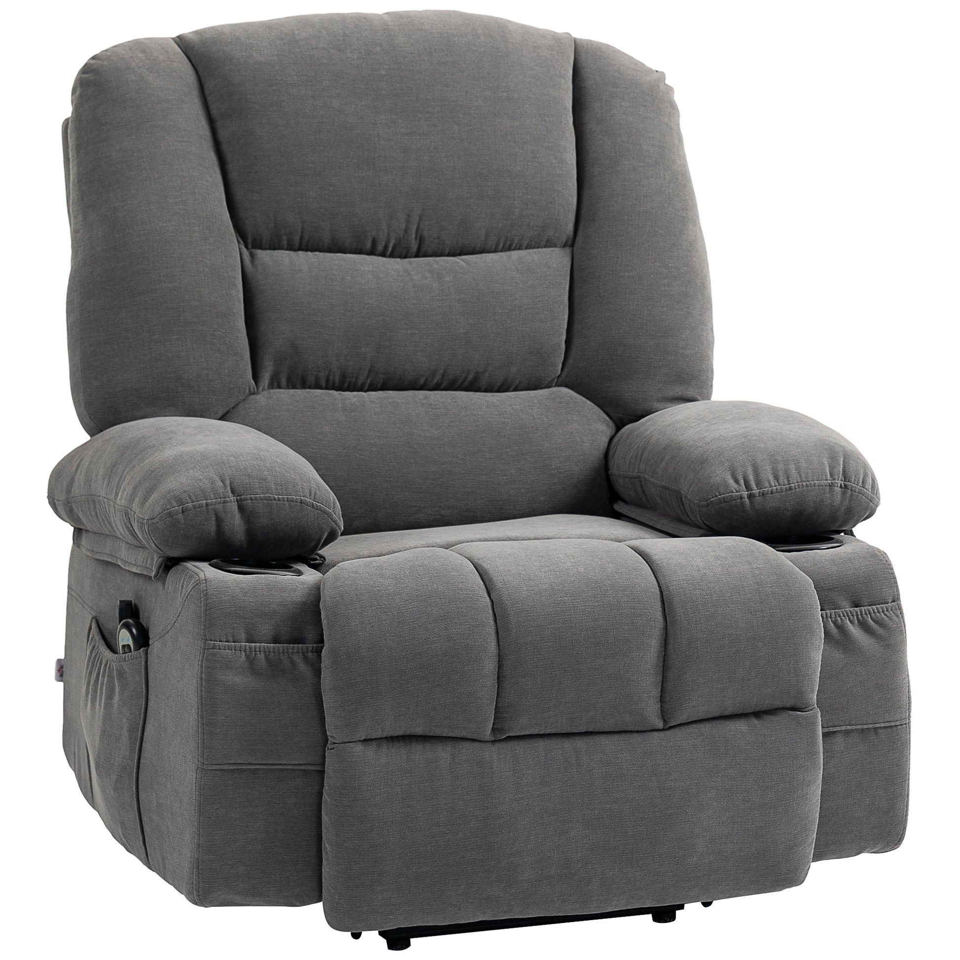 Homcom Power Lift Recliner Chair Sofa With Vibration Massage And Heat, Fabric Lift Chair For Elderly, Massage Recliner Chair With Remote Control, Side Pockets, Quick Assembly, Charcoal Gray Charcoal Grey Polyester