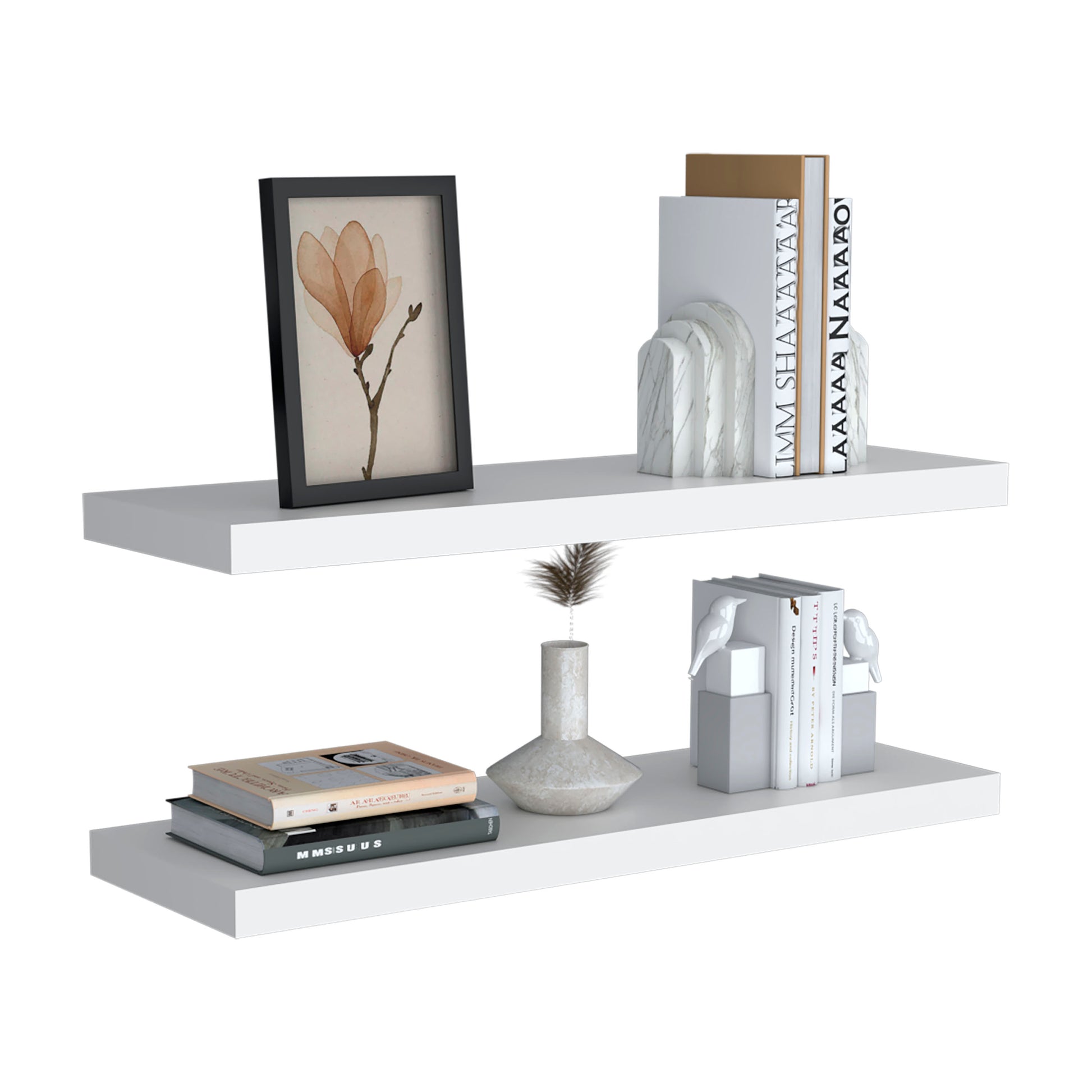 Ecco 31.5" Wide Floating Shelves Set Of 2, Shelves For Wall Decor For Bedroom, Bathroom Storage Shelves, Book Shelves For Living Room 2 Or Less White Horizontal Primary Living Space Modern Wall
