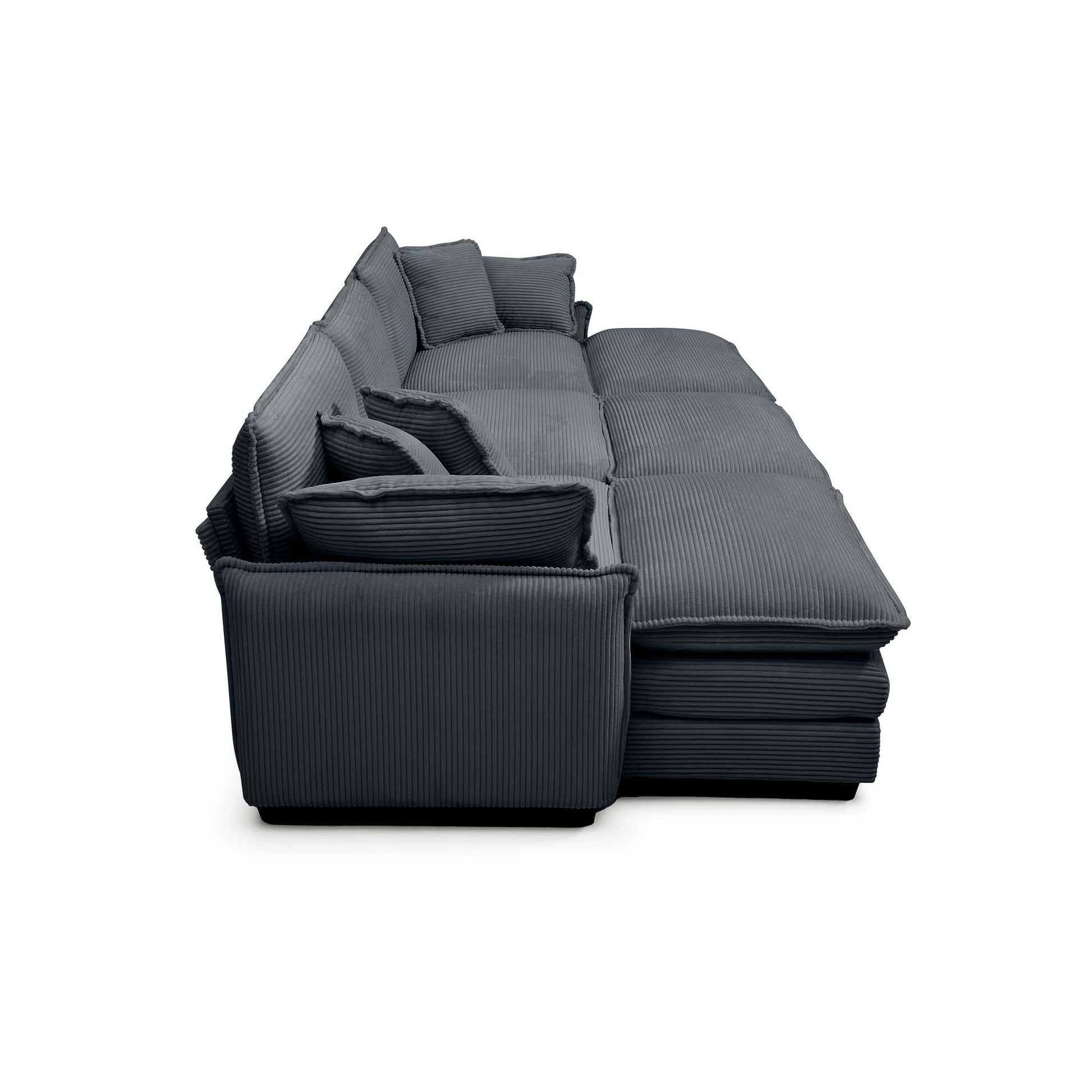 Oversized Modular Cushioned Sofa,With 3 Ottomans To Work As Sleeper Sofa Beds, 3 Seater Sofa With 3 Footstools,Grey Corduroy Fabric Grey Corduroy 3 Seat