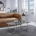 Grey And Chrome Rectangle End Table Grey Silver Primary Living Space Rectangular Marble Metal