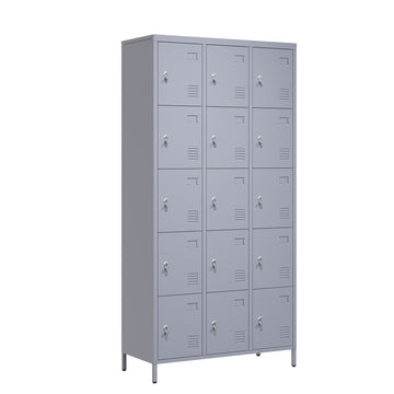 15 Door 72"H Metal Lockers With Lock For Employees,Storage Locker Cabinet For Home Gym Office School Garage,Easy Assembly,Gray 5 Or More Spaces Gray Primary Living Space Door Locks Modern Metal