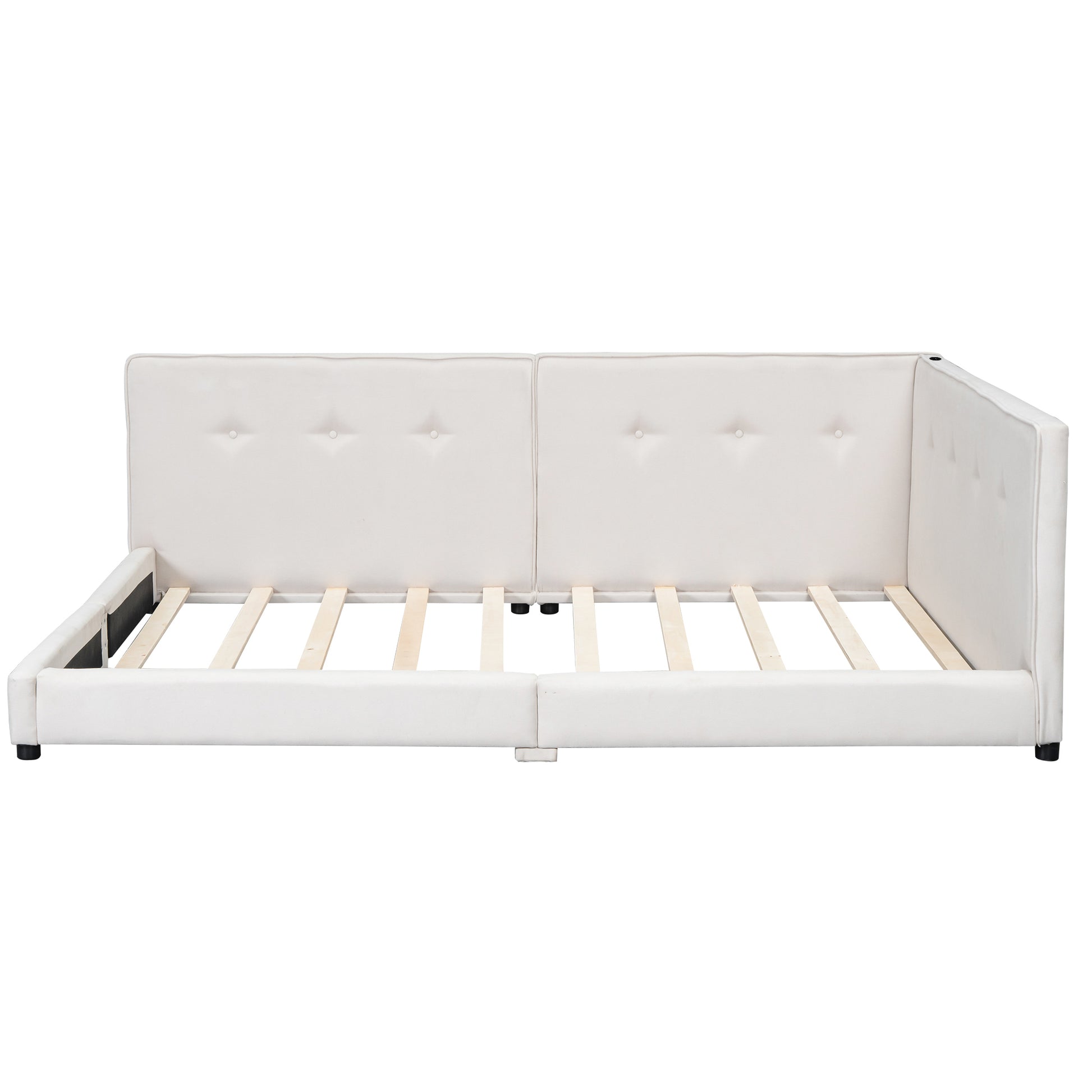 Upholstered Full Size Platform Bed With Usb Ports, Beige Full Beige Linen
