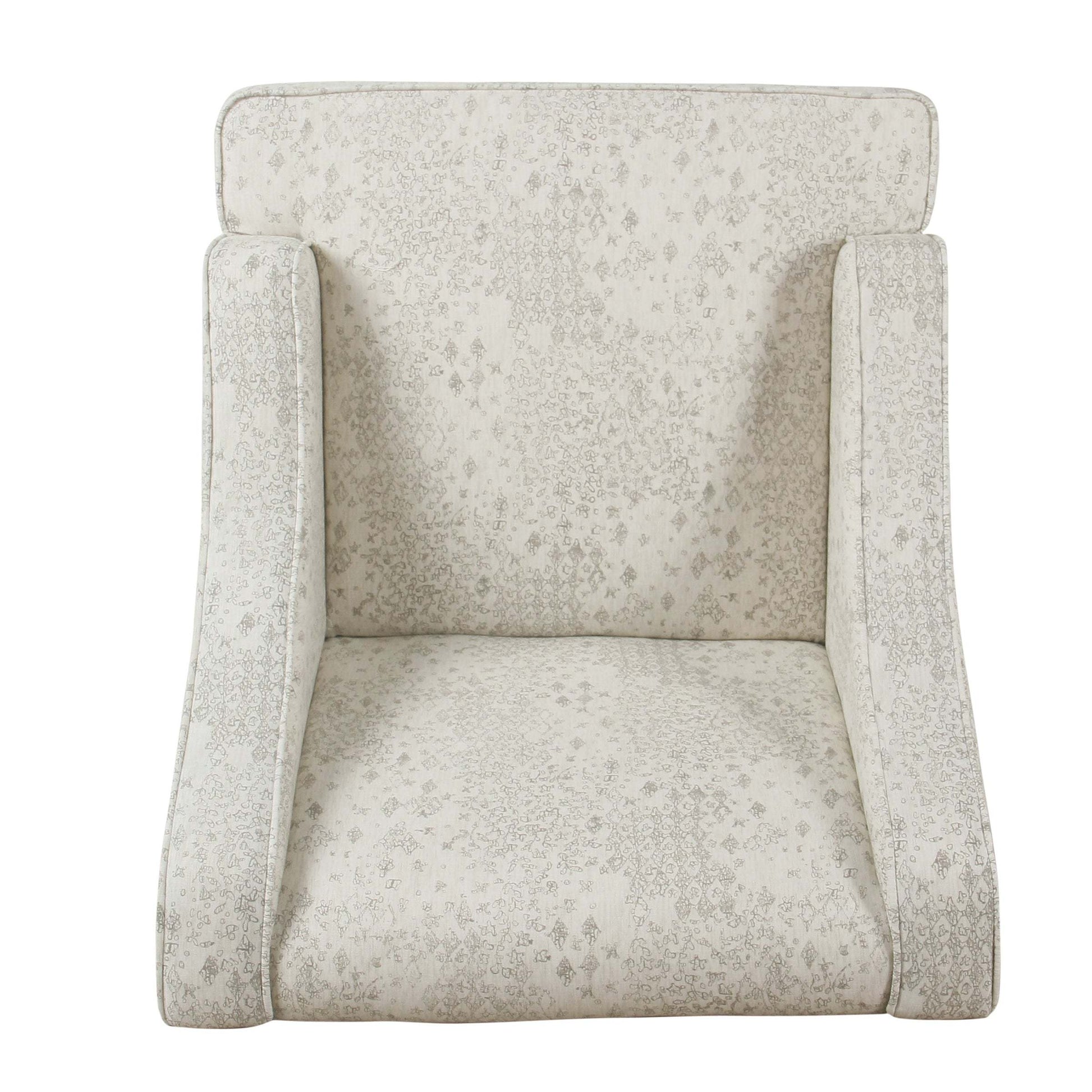 Fabric Upholstered Wooden Accent Chair With Swooping Arms, White And Brown Off White Wood Fabric