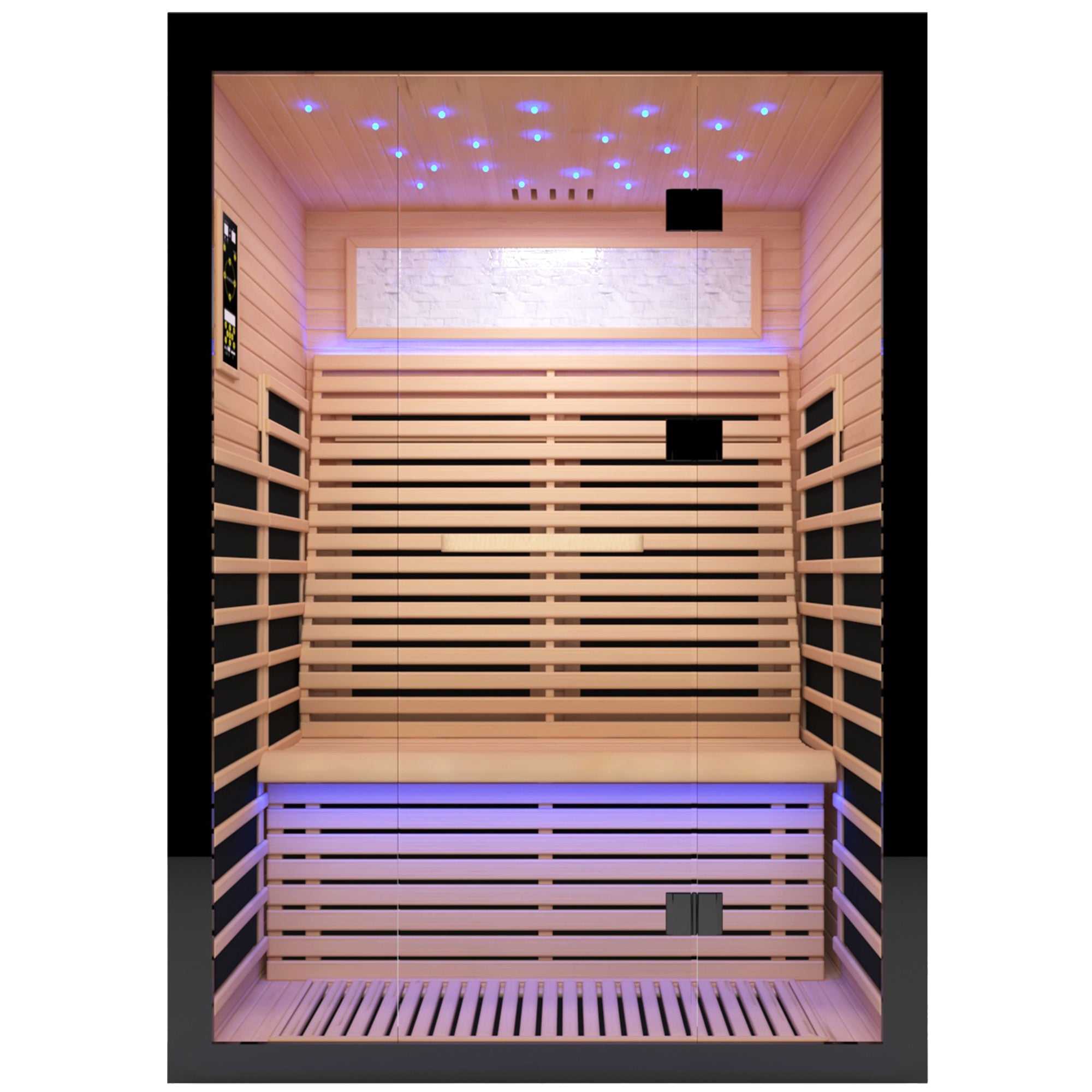 Luxury Double Sauna Room Black Natural Wood Paper Glass