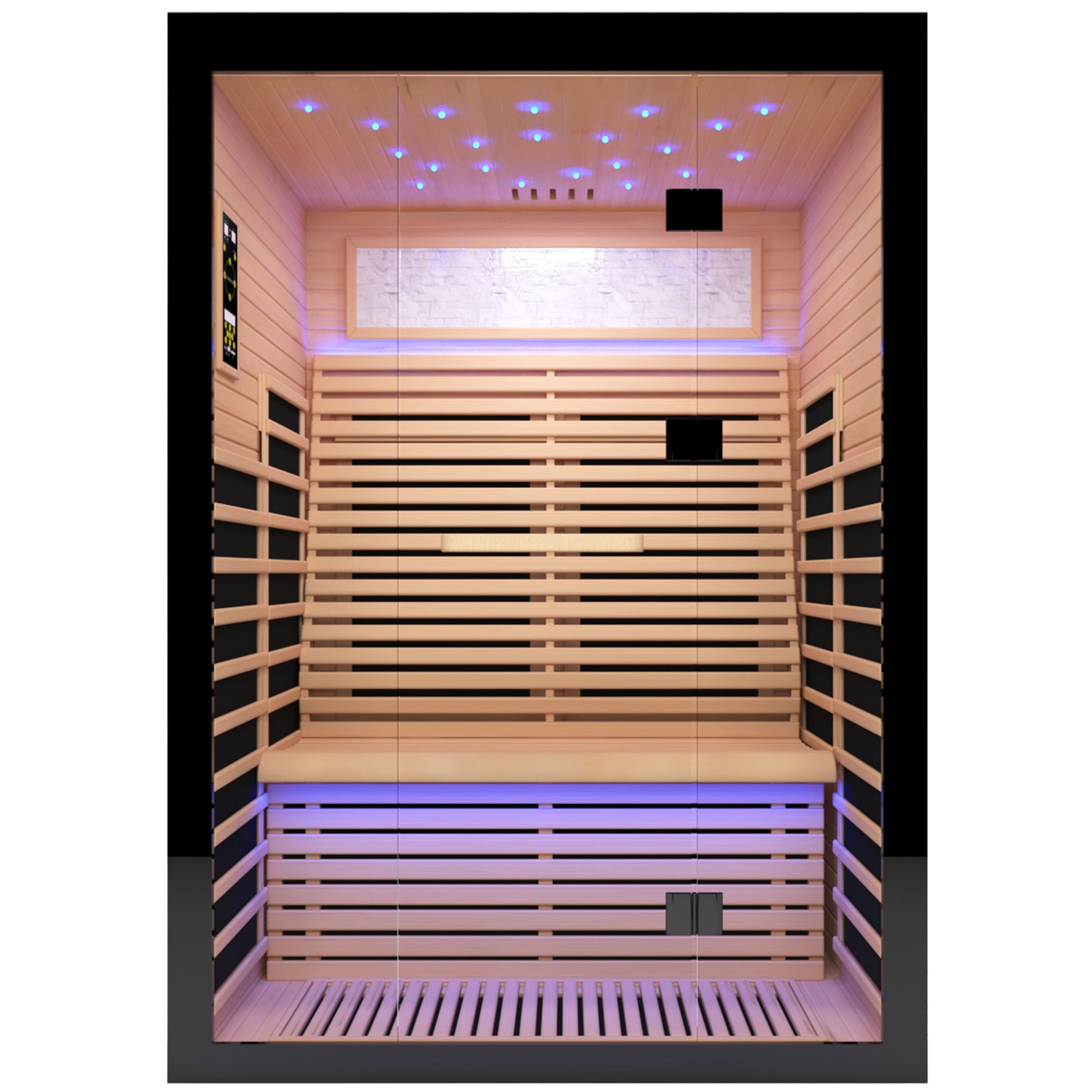 Luxury Double Sauna Room Black Natural Wood Paper Glass