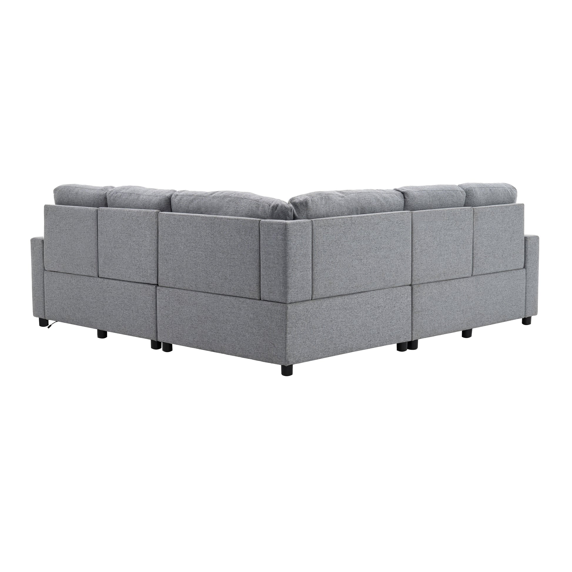 89" Power Recliner Sectional Sofa Home Theater Reclining Sofa With Two Usb Ports, Two Storage Drawers For Living Room, Gray Gray Foam Linen 5 Seat