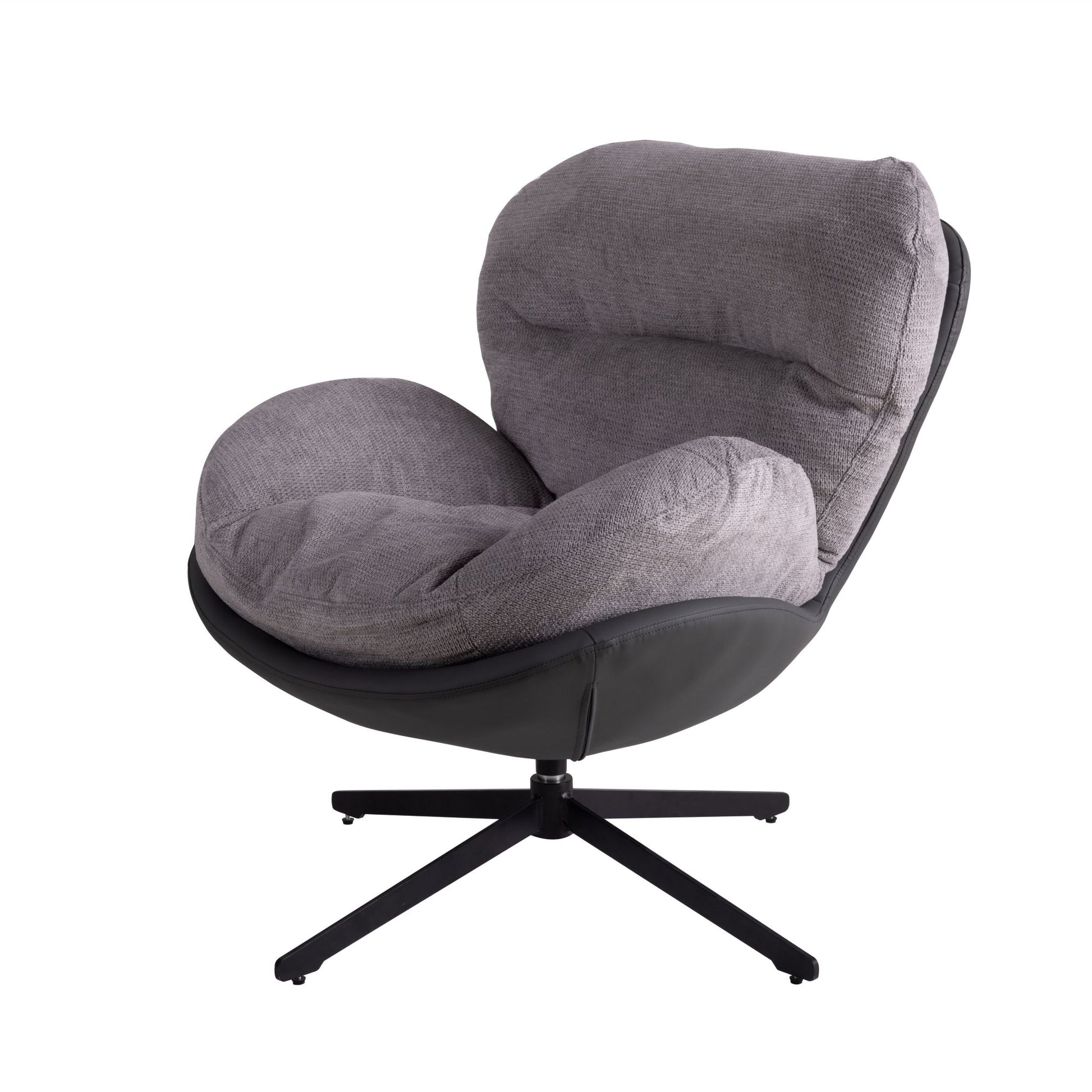 360 Swivel Accent Chair, Modern Chenille Lounge Chair With Faux Leather And Black Metal Base Frame, Comfortable Reading Chair For Small Spaces, Living Room, Bedroom, Reading Corner, Office,Light Gray Black,Light Gray Brown Primary Living Space Art