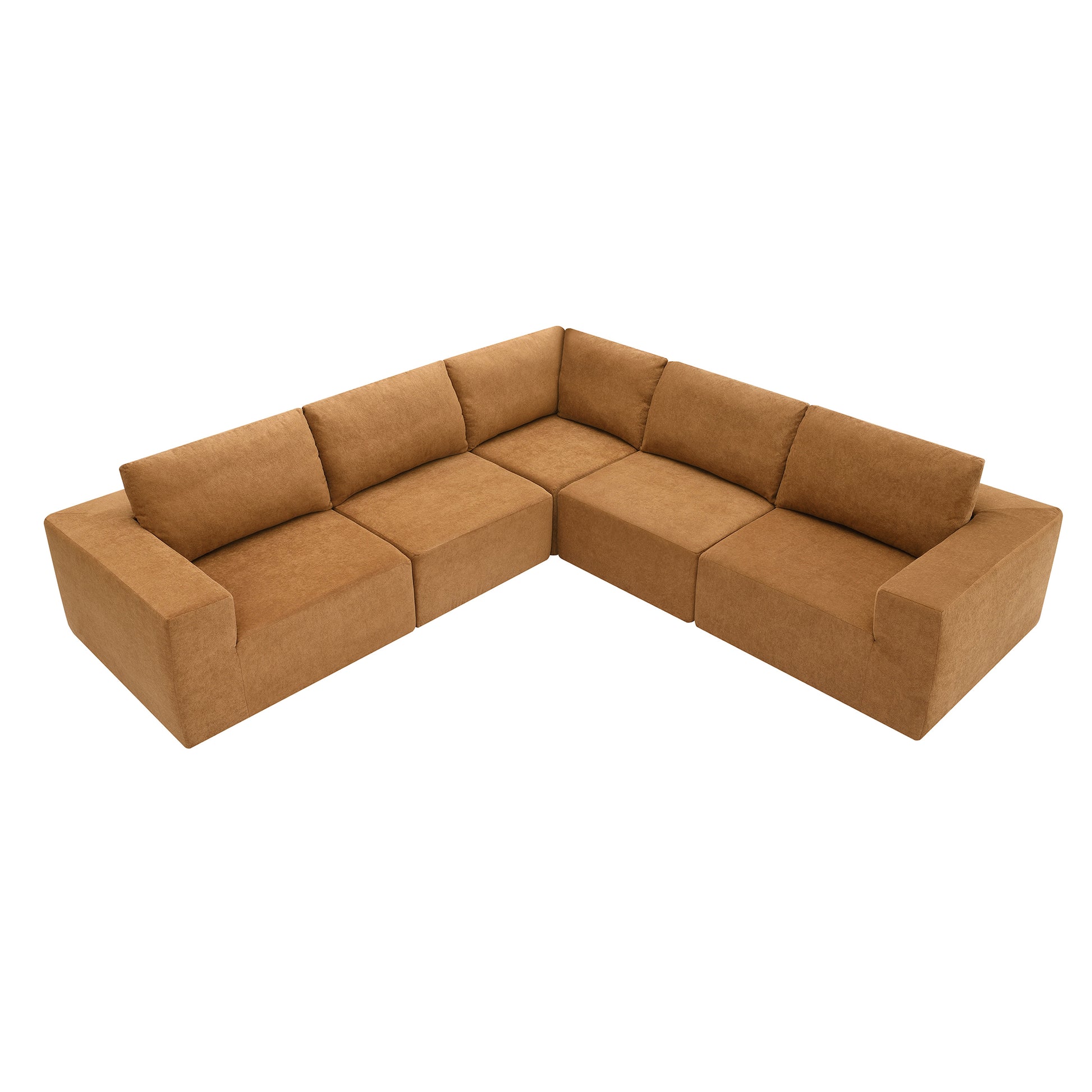 116*116" Modular L Shaped Sectional Sofa,Luxury Floor Couch Set,Upholstered Indoor Furniture,Foam Filled Sleeper Sofa Bed For Living Room,Bedroom,5 Pc Free Combination,3 Colors Brown Fabric 5 Seat