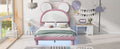 Full Size Upholstered Platform Bed With Cartoon Ears Shaped Headboard And Led, White&Pink Box Spring Not Required Full White Pink Bedroom Bed Frame Faux Leather Upholstered