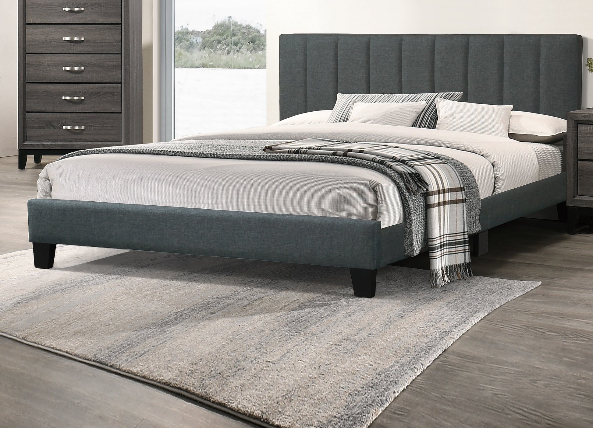 Gorgeous 1Pc Full Size Bed Charcoal Polyfiber Platform Bedframe Slats Bedroom Furniture Box Spring Not Required Full Charcoal Wood Bedroom Modern,Transitional Rubberwood Bed Frame Foam Mdf,Particle