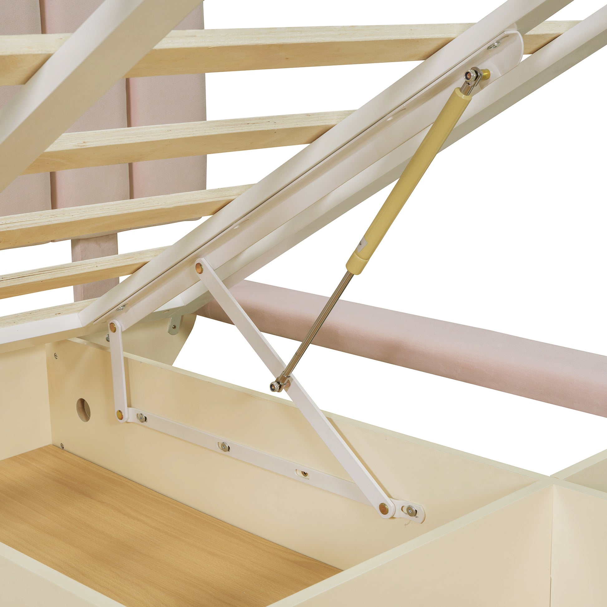 Queen Size Upholstered Floating Bed With Led Light And Usb Port, Velvet, Pink, Hydrualic Platform Bed Queen Pink Velvet