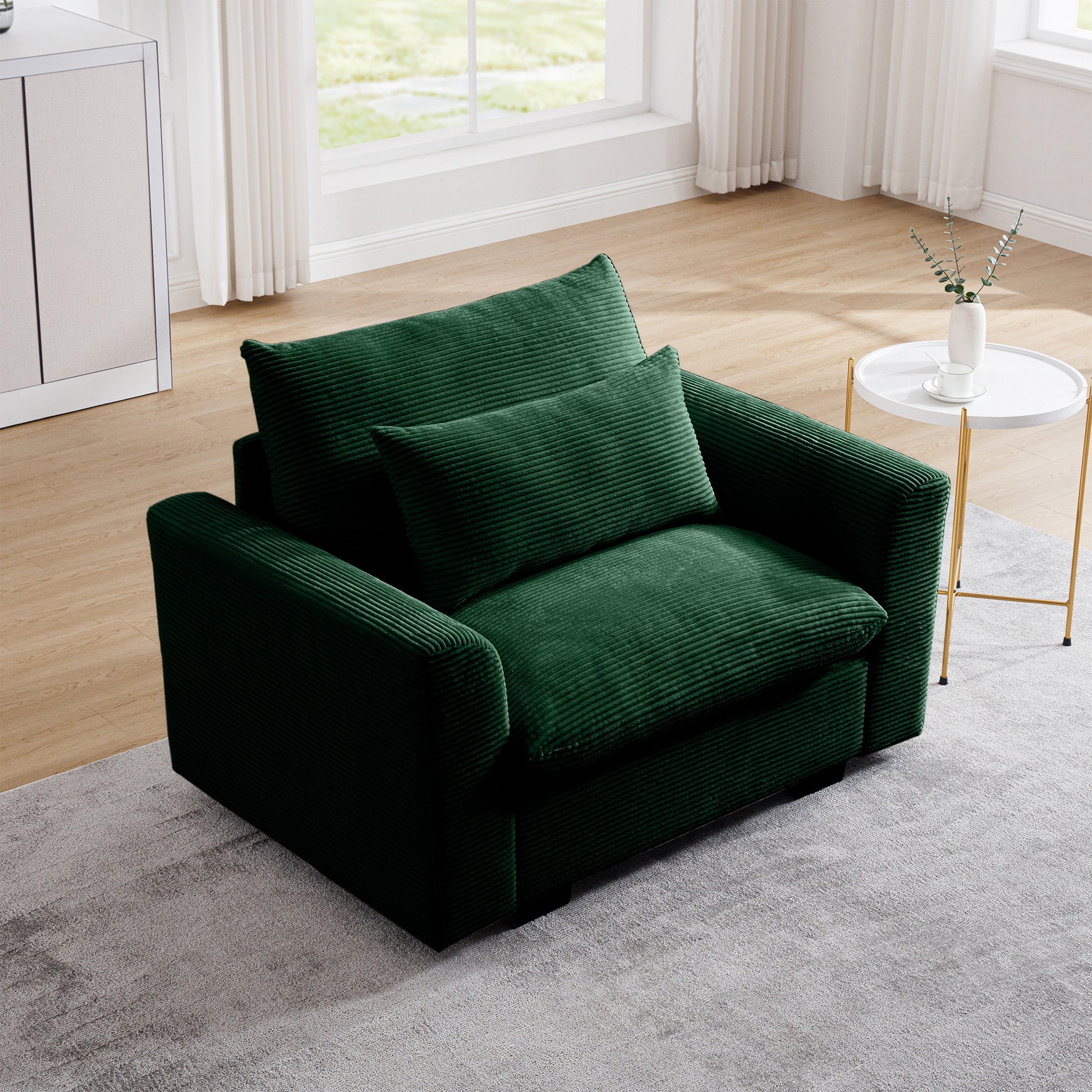 Green Corduroy Deep Seat Single Sofa Accent Chair,Deep Seat Couch With Waist Pillow For Living Room Apartment Office Green Corduroy 1 Seat