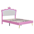 Full Size Upholstered Bed Frame With Led Lights, Modern Upholstered Princess Bed With Crown Headboard, Pink White Box Spring Not Required Full Pink White Wood Bedroom Modern Bed Frame Pu