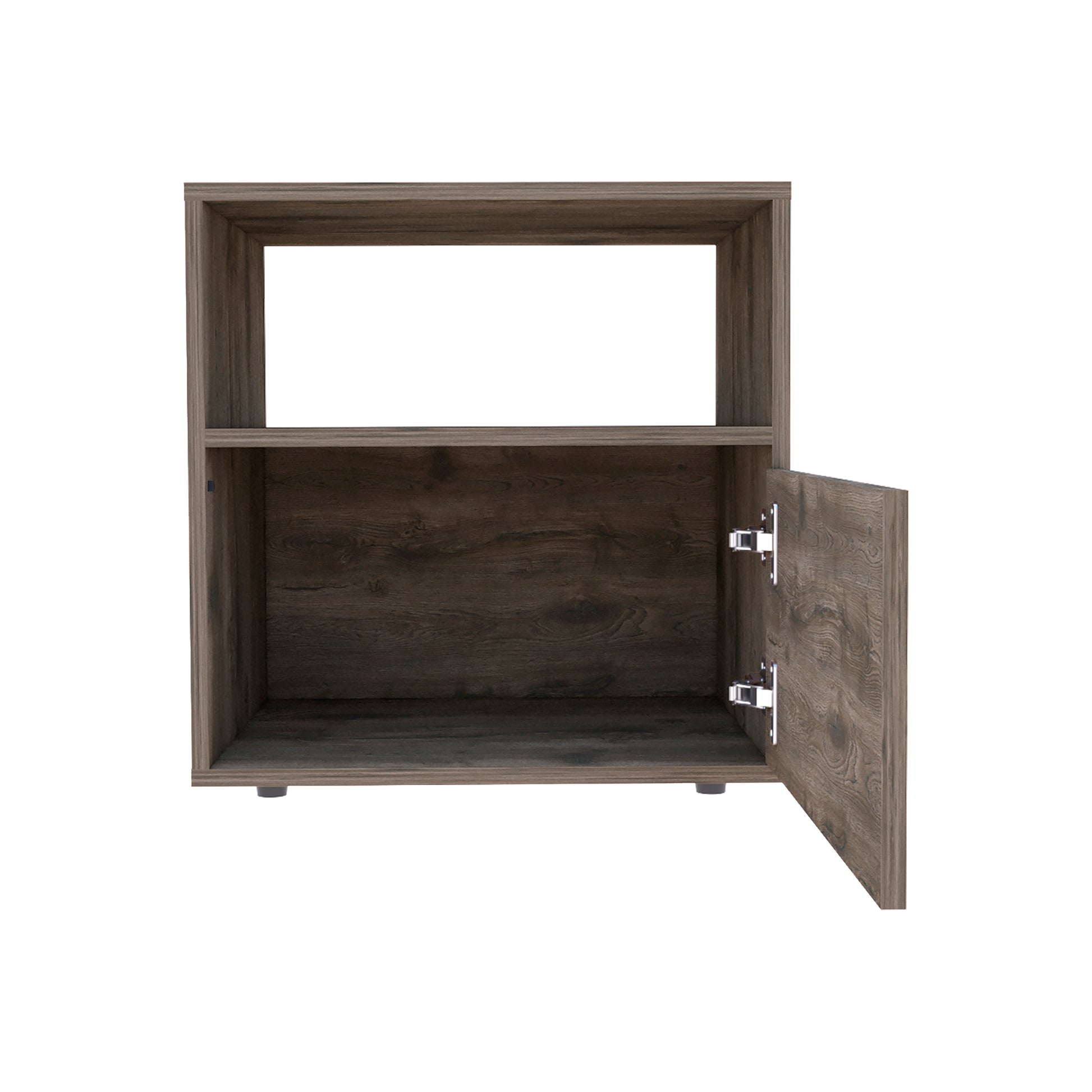 Nightstand 20"H, Superior Top, Open Shelf, One Cabinet, Dark Brown Brown Particle Board Particle Board