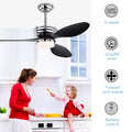 52'' Abs Blades Ceiling Fan With Lights And Dc Remote, Dc Motor Modern Ceiling Fan With 3 Abs Fan Blades & 2 Down Rods, Indoor Ceiling Fan With Light For Bedroom,Living Room Chrome American Design Abs Metal